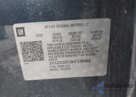 2019 Chevrolet Malibu Lt z USA, uszkodzony, nr VIN 1G1ZD5ST3KF139466